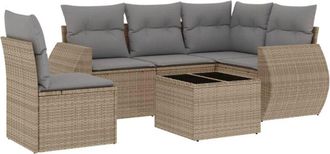 vidaXL Juego De Sof&aacute;s Jard&iacute;n Con Cojines 6 Pzas Rat&aacute;n Sint&eacute;tico Beige Vidaxl