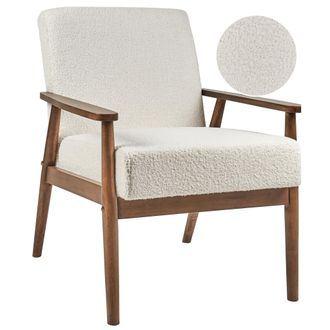 Beliani Beliani - Sill&oacute;n Retro Sal&oacute;n Tapicer&iacute;a Boucle Estructura Madera Oscura Blanco Roto Esrum