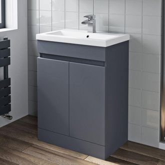 Artis Grey Gloss Bathroom Furniture Vanity Unit with Basin Sink Cabinet Storage 600mm Door