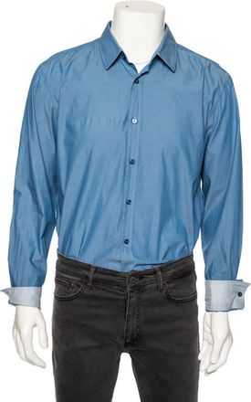 HUGO BOSS Boss By Hugo Boss Blue Cotton Button Front Slim Fit Stretch Shirt