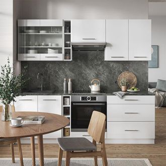 Vicco Mueble De Cocina Fame-line, Blanco Alto Brillo/blanco, 235 Cm Sin Encimera