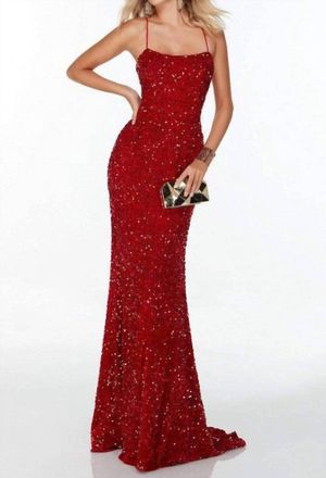 Alyce Paris Spaghetti Strap Sequin Evening Gown In Red