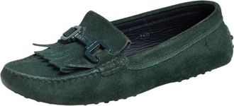 Tod's Tods Green Suede Fringe Slip On Loafers