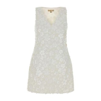 Michael Kors Short Dresses, female, White, Size: XS Floral Embellished Scuba Mini Dress