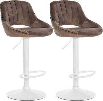 Clp Juego De 2 Taburetes De Bar Milet De Terciopelo Marr&oacute;n Metal Blanco Mate