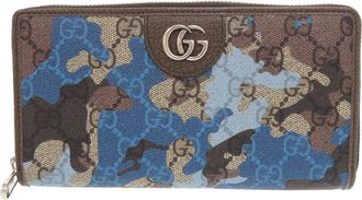 Gucci Beige Blue Coated Canvas Long Wallet (Bi-Fold) (Pre-Owned)