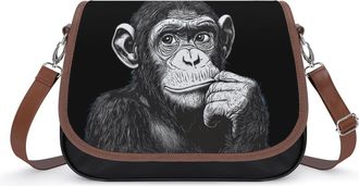 Generic Chimp Thinking Monkey Crossbody Bag Womens Handbag PU Message Bags Shoulder Purse with Adjustable Strap