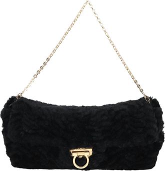 Ferragamo Gancini Black Faux Fur Shoulder Bag (Pre-Owned)