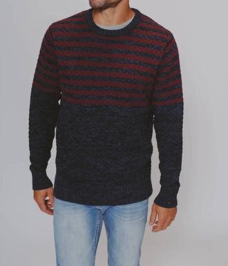 The Normal Brand Pique Stitch Crew Sweater In Navy/oxblood