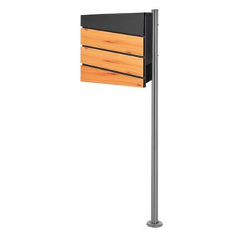 ML Design Ml-design - Ecd Germany Buz&oacute;n De Pie Con Compartimento Para Peri&oacute;dicos Con Soporte Plateado 120 Cm, Moderno, Con Dise&ntilde;o De Madera, De Acero Inoxidable