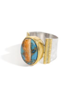 Tiramisu Silver 9.00 Ct. Tw. Oyster Copper Turquoise Statement Ring
