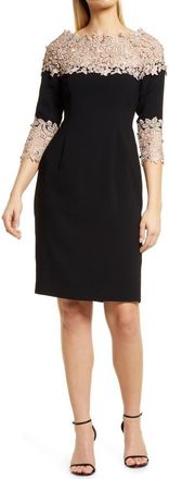 Shani Bar Crepe & Lace Sheath Dress in Black/Gold at Nordstrom, Size 10