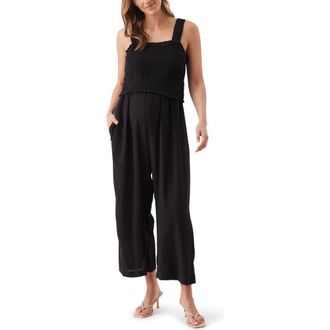 Ripe Tilda Smocked Maternity and Nursing Jumpsuit in Black at Nordstrom, Size X-Large
