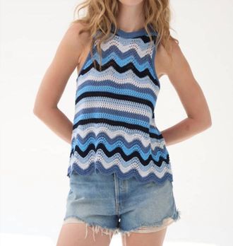 Autumn Cashmere Wavy Stitch Halter Sweater Tank In Blues Combo