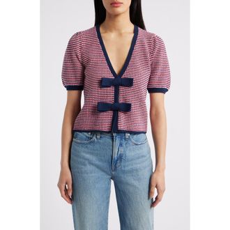 525 america Elaine Bow Front Puff Sleeve Cardigan in Tomato Multi at Nordstrom, Size X-Large