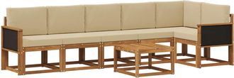 vidaXL Conjunto De Sof&aacute;s De Exterior 7 Uds. Natural Y Beige Poli&eacute;ster Vidaxl