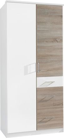 Boxxx Dreht&uuml;renschrank, Wei&szlig;, Eichefarben, Kunststoff, 3 F&auml;cher, 3 Schubladen, 90x199x58 cm, in verschiedenen Gr&ouml;&szlig;en erh&auml;ltlich, Schlafzimmer, Kleiderschr&auml;n