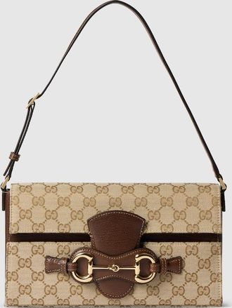 Gucci Horsebit Ristretto Medium Shoulder Bag, Beige, GG Canvas