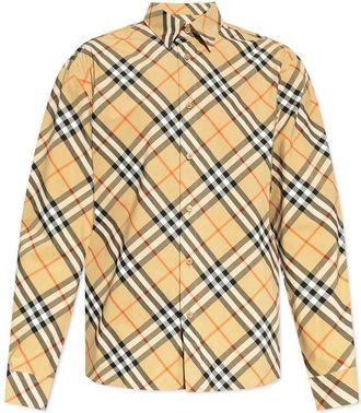 Burberry Brown Cotton Pattern Mens Shirt