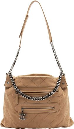 Chanel Brown Calfskin Stitched Double Zip Hobo (Authentic Pre-Loved)