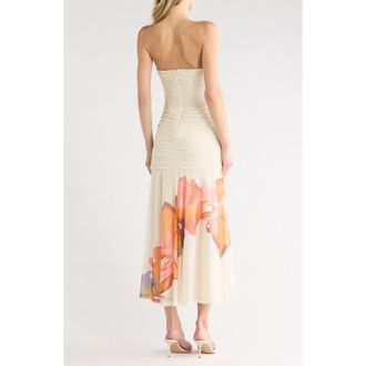 Hutch Bonnie Strapless Ruched Mesh Maxi Dress in Ivory Placement Rainbow at Nordstrom Rack, Size Xx-Small