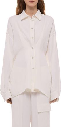 Helmut Lang Cinched Long Sleeve Shirt in Ivory at Nordstrom, Size Xx-Small