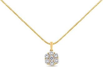 House of Brilliance 14K Yellow Gold 2.00 Cttw Brilliant Diamond 7 Stone Flower Cluster Pendant Necklace at Nordstrom
