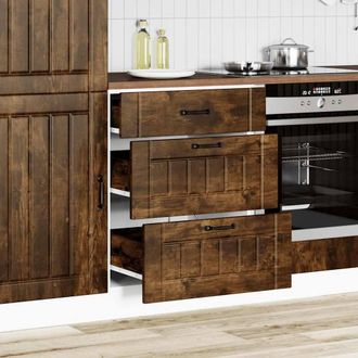Berkfield Home Kitchen Base Cabinet Lucca Smoked Oak Engineered Wood in Brown