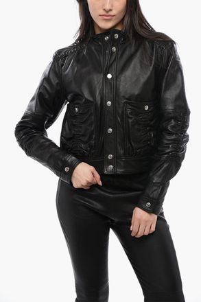 Dsquared2 Leather Jacket with Ruffle Details Dsquared2