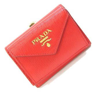 Prada Red Color Leather Wallet (Tri-Fold) (Pre-Owned)