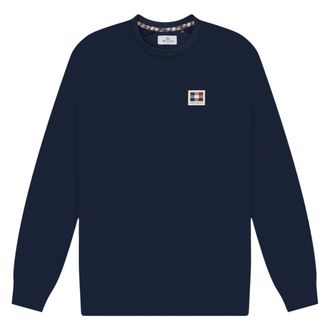 Aquascutum Mens Active Patch Crewneck Navy Blue Cotton - Size Medium