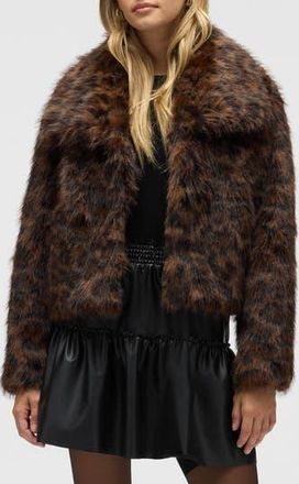 NVLT Long Faux Fur Cropped Jacket in Leopard at Nordstrom Rack, Size Large
