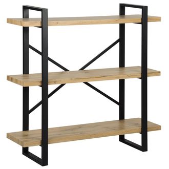Beliani Estanter&iacute;a De 3 Niveles Madera Clara Con Marco De Metal Negro Estantes Abiertos Industrial Con Respaldo Cruzado Minimalista Timber