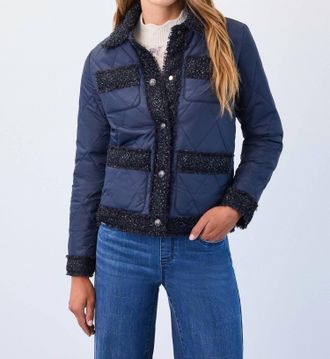 FDJ Quilted Sparkle Tweed Jacket In Indigo