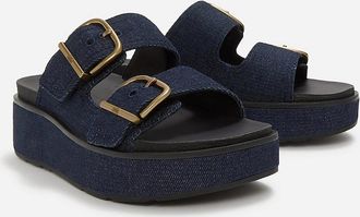 FitFlop Womens FitFlop Womens GEN-FF Max Buckle Two-Bar Denim Slides - Dark Denim D71 - Navy - Size: 6