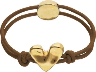 UNOde50 Elastic Thread Bracelet with 18K Gold-Plated Heart in Brown at Nordstrom, Size Medium