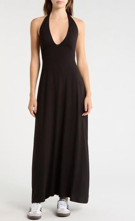 PacSun Alexa Plunge Halter Neck Midi Dress in Black at Nordstrom, Size Xx-Small