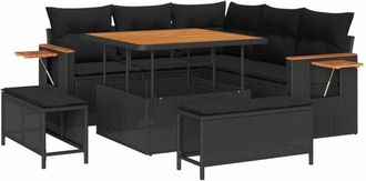 vidaXL Garden Sofa Set with Cushion 9 pcs Black Poly Rattan vidaXL