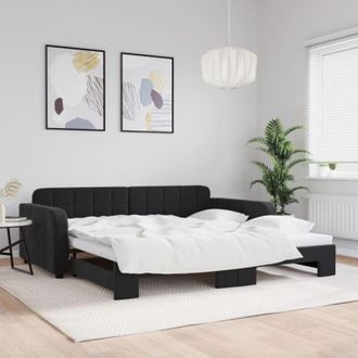 vidaXL Divano Letto con Letto Estraibile Nero 100x200 cm in Velluto - Vidaxl