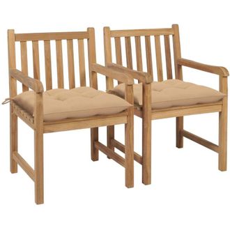 vidaXL Sillas De Jard&iacute;n 2 Uds Madera Maciza De Teca Con Cojines Beige Vidaxl