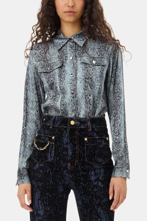 Ganni Blue Snake Printed Shirt - Size 32 Viscose