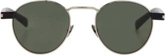 Saint Laurent Zilveren Ovale Zonnebril van Metaal - Heren - Zonnebrillen - Grijs - ONE Size - Accessoires