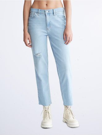 Calvin Klein Womens Straight Fit High Rise Vintage Stretch Jeans - Blue - 32