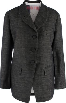 Emporio Armani Grey Pinstripe Wool Single Breasted Blazer Size S