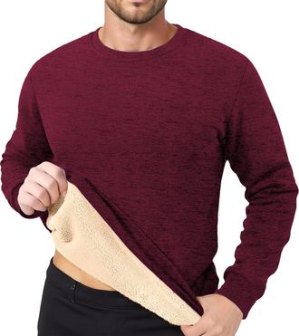 Generic Fleece Sweatshirts for Men Sherpa Lined Jumpers Winter Warm Crew Neck Loose Fit Pullover Tops Casual Soft Thermal Thickened Fluffy Long Sleeve Hoodles
