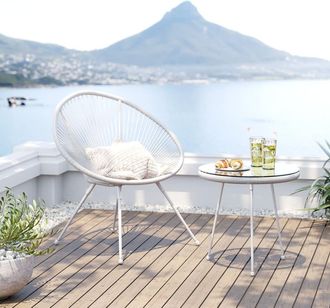 Kare Design Mesa auxiliar de exterior de cristal y acero blanco