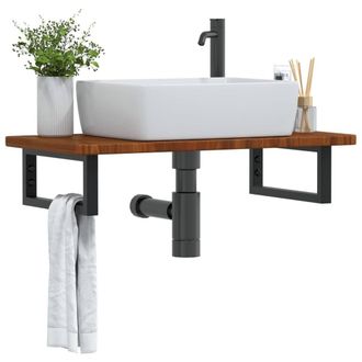 Berkfield Home Basin Shelf Wall Mounted Steel & Solid Wood Oak in Brown