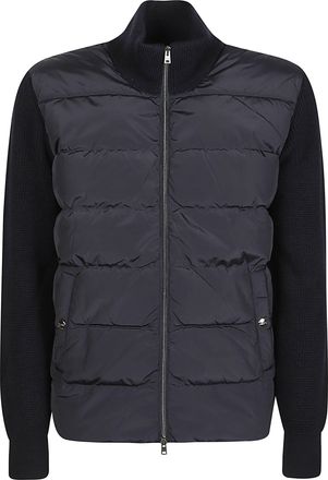 Herno Quilted Front Panel Virgin Wool Zip-Through Knit