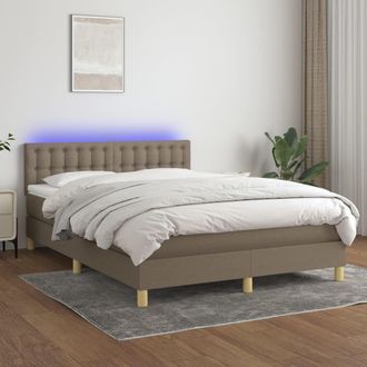 vidaXL Vidaxl - Cama Box Spring Con Colch&oacute;n Led Tela Gris Taupe 140x200 Cm