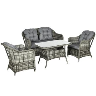 OUTSUNNY 4 PCS Rattan Garden Furniture - Padded Cushions Conversation Sofa Set | TJ Hughes